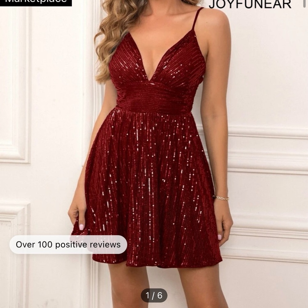 SHEIN Red Sequin Mini Dress